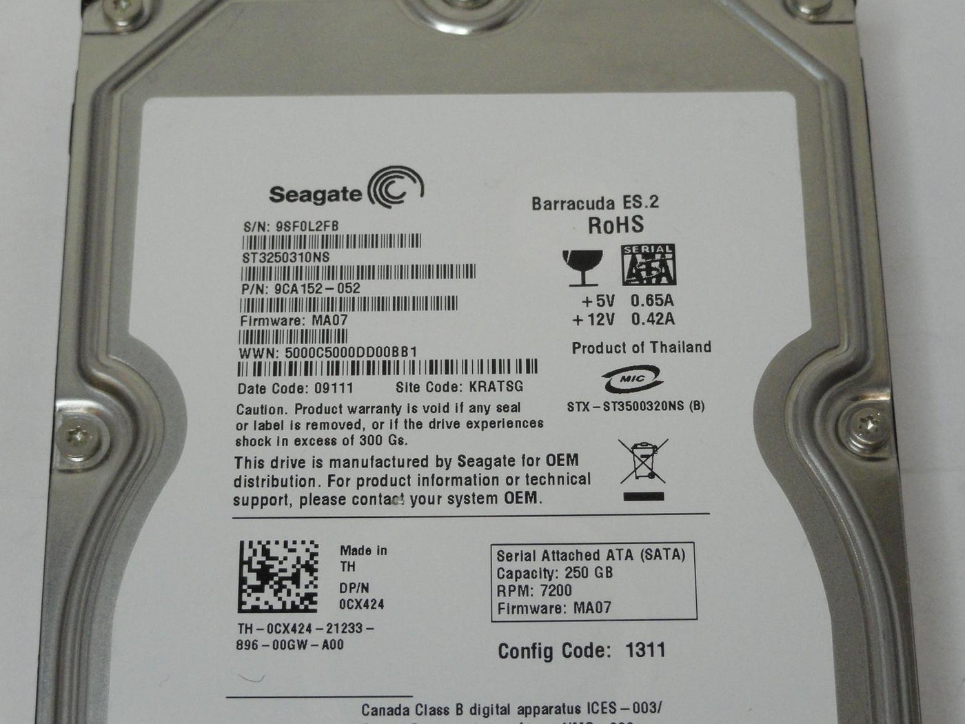 PR26164_9CA152-052_Seagate Dell 250GB SATA 7200rpm 3.5in HDD - Image3