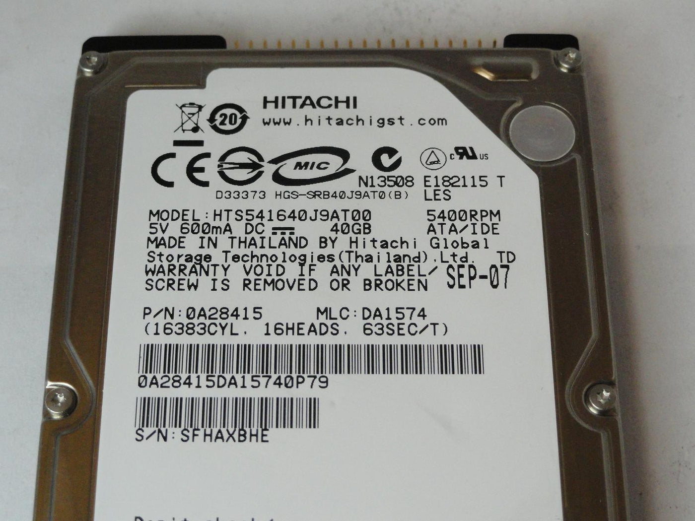 PR11569_0A28415_Hitachi 40GB IDE 5400rpm 2.5in HDD - Image3