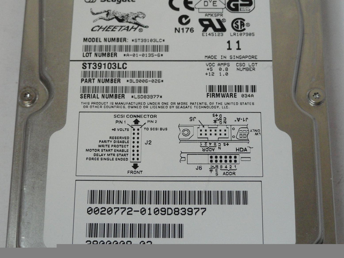 Seagate Sun 9.1GB SCSI 80 Pin 10Krpm 3.5in HDD ( ST39103LC 9L9006-026 390-0009-02 ) REF