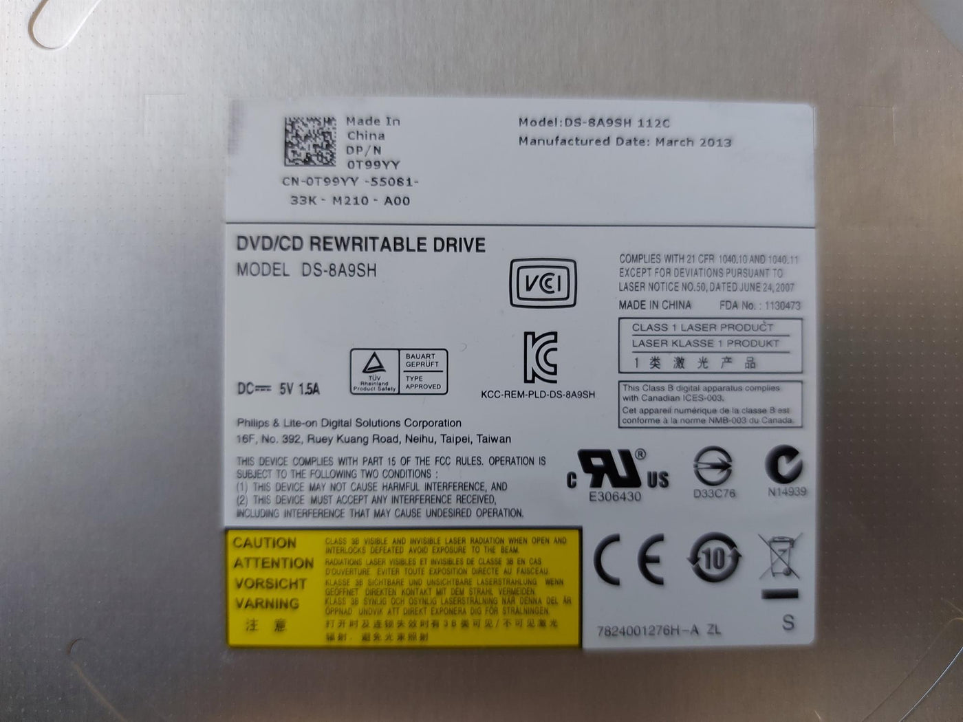 DELL OPTIPLEX 9010 DESKTOP DS-8A9SH DVD/CD REWRITABLE DRIVE (0T99YY)