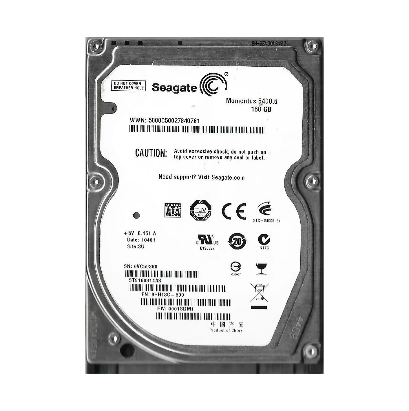 Seagate 160GB 5400RPM SATA 2.5in HDD ( 9HH13C-500 ST9160314AS ) REF