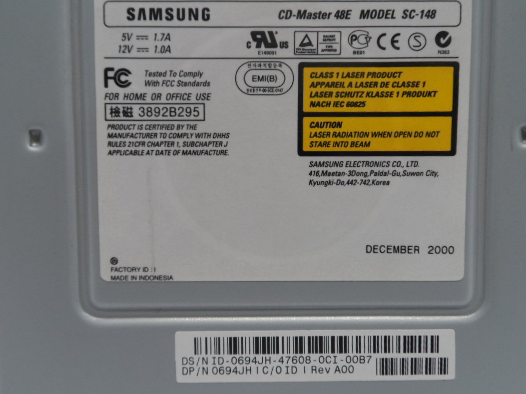 Samsung / Dell CD-Master 48E 48X CD Rom Drive ( SC-148  0694JH   Samsung Dell )