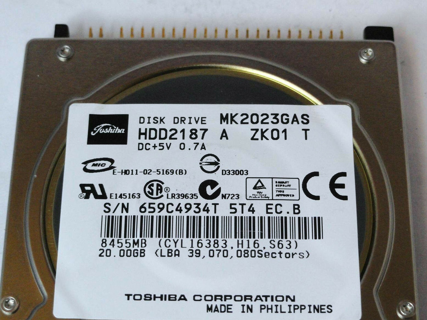 Toshiba 20GB IDE 4200rpm 2.5in HDD ( HDD2187 MK2023GAS ) REF