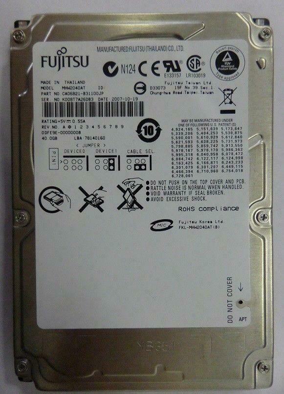 Fujitsu 40GB IDE 5400rpm 2.5in HDD ( CA06821-B31100JP MHW2040AT ) REF