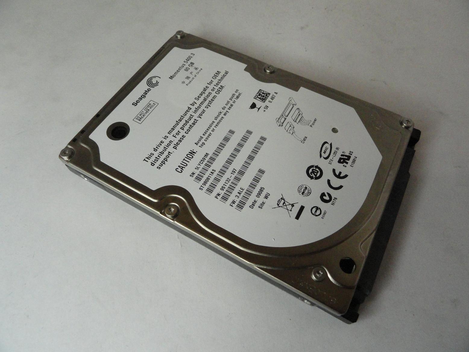 9S1132-197 - Seagate 80GB SATA 5400rpm 2.5in Momentus 5400.3 HDD - Refurbished