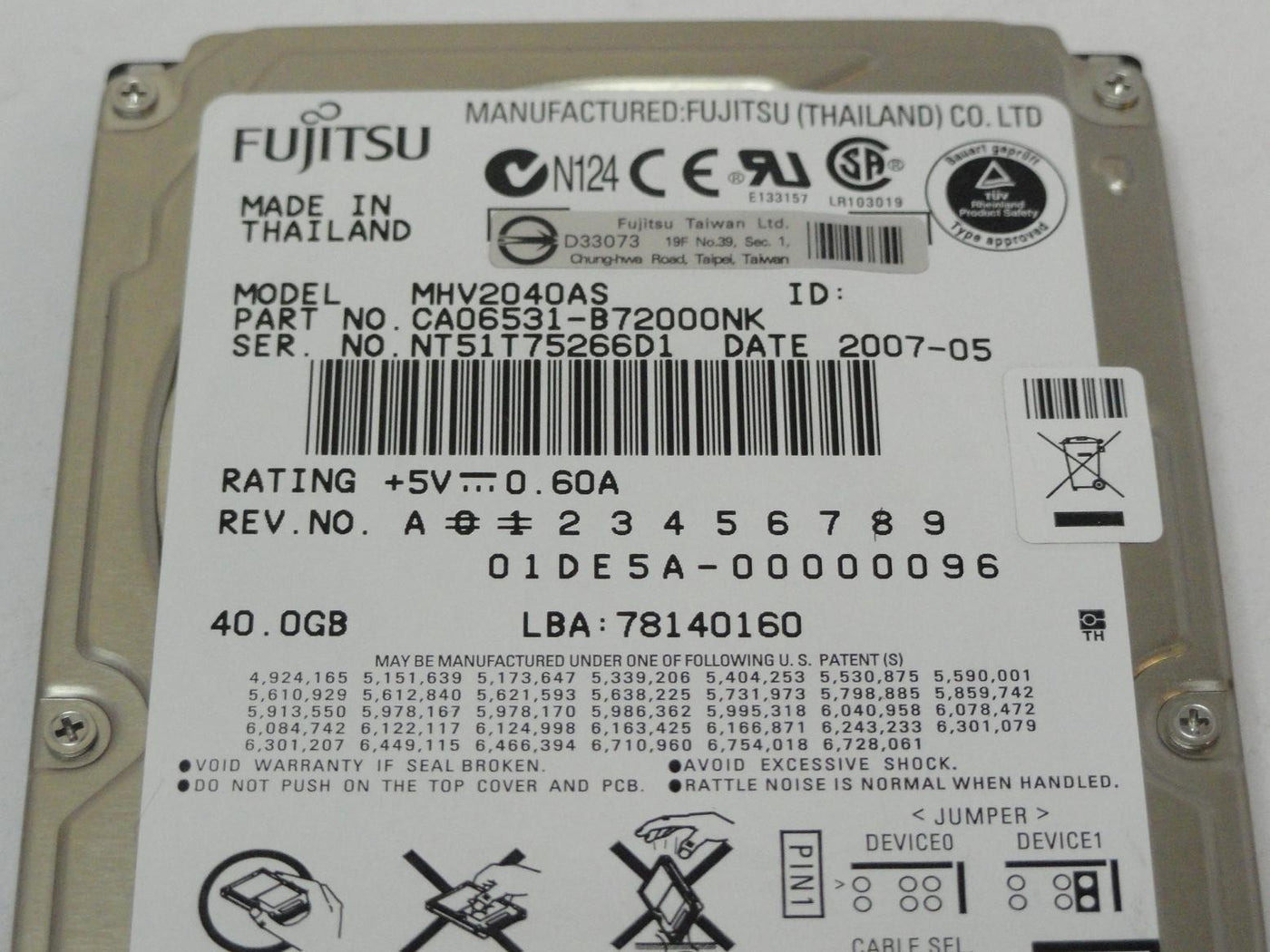 PR11787_MHV2040AS_Fujitsu 40GB IDE 5400pm 2.5in HDD - Image3