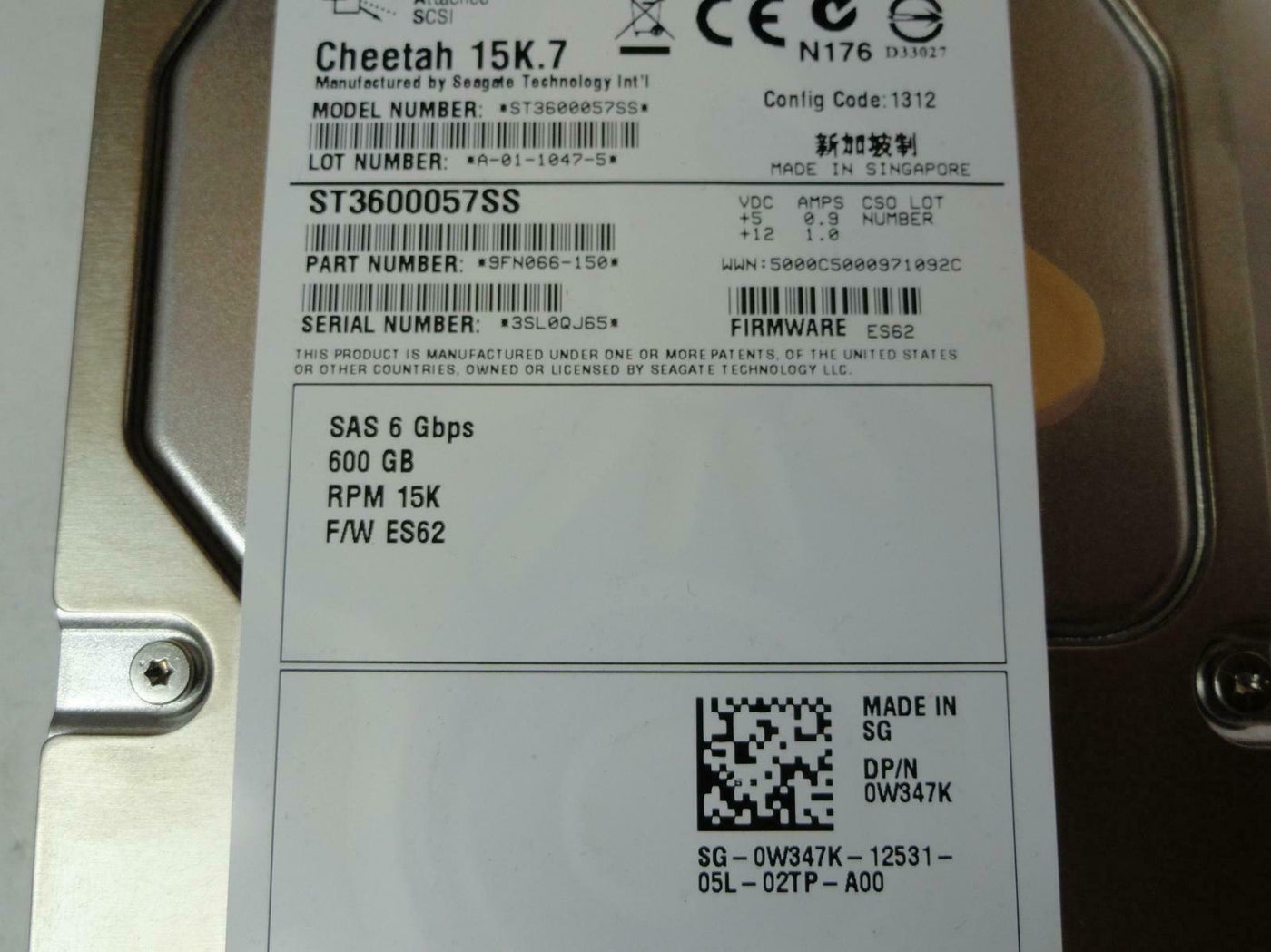 Seagate Dell 600Gb SAS 15Krpm 3.5in HDD ( 9FN066-150 ST3600057SS 0W347K ) REF