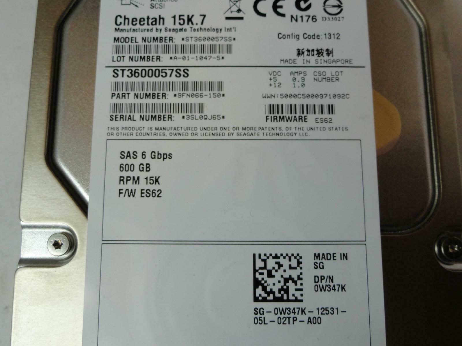 Seagate Dell 600Gb SAS 15Krpm 3.5in HDD ( 9FN066-150 ST3600057SS 0W347K ) REF