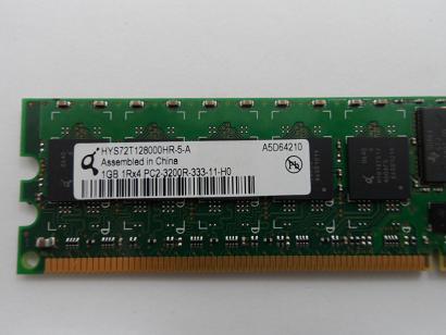 HYS72T128000HR-5-A - Infineon 1GB 240p PC2-3200 CL3 18c 128x4 DDR2-400 1Rx4 1.8V ECC RDIMM - Refurbished