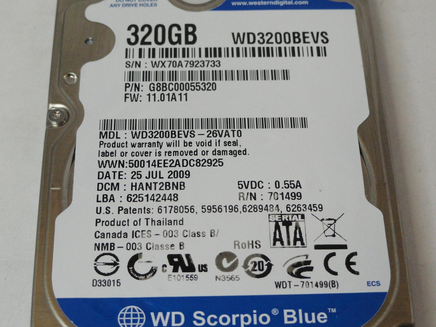 PR22884_G8BC00055320_Western Digital 320Gb SATA 5400rpm 2.5in HDD - Image2
