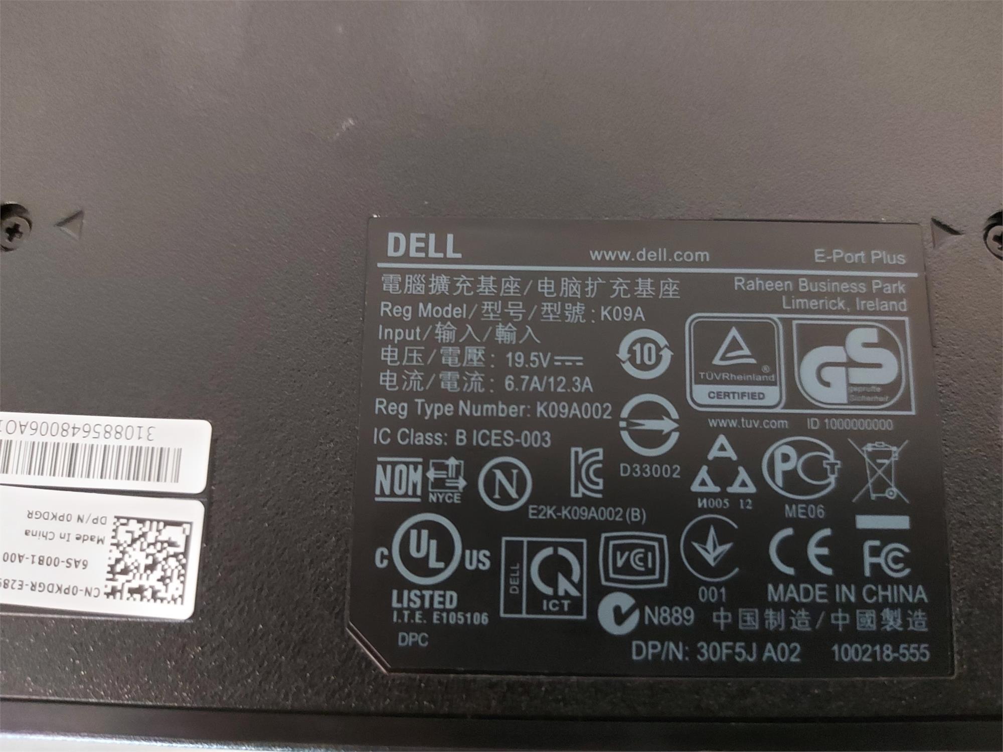 Dell K09A E-Port Plus Advanced Docking Station Port Replicator USB 3.0 (30F5J 0PKDGR)