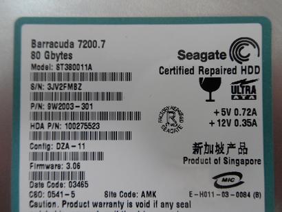 PR18445_9W2003-301_Seagate Barracuda 80Gb IDE 3.5" HDD - Image3
