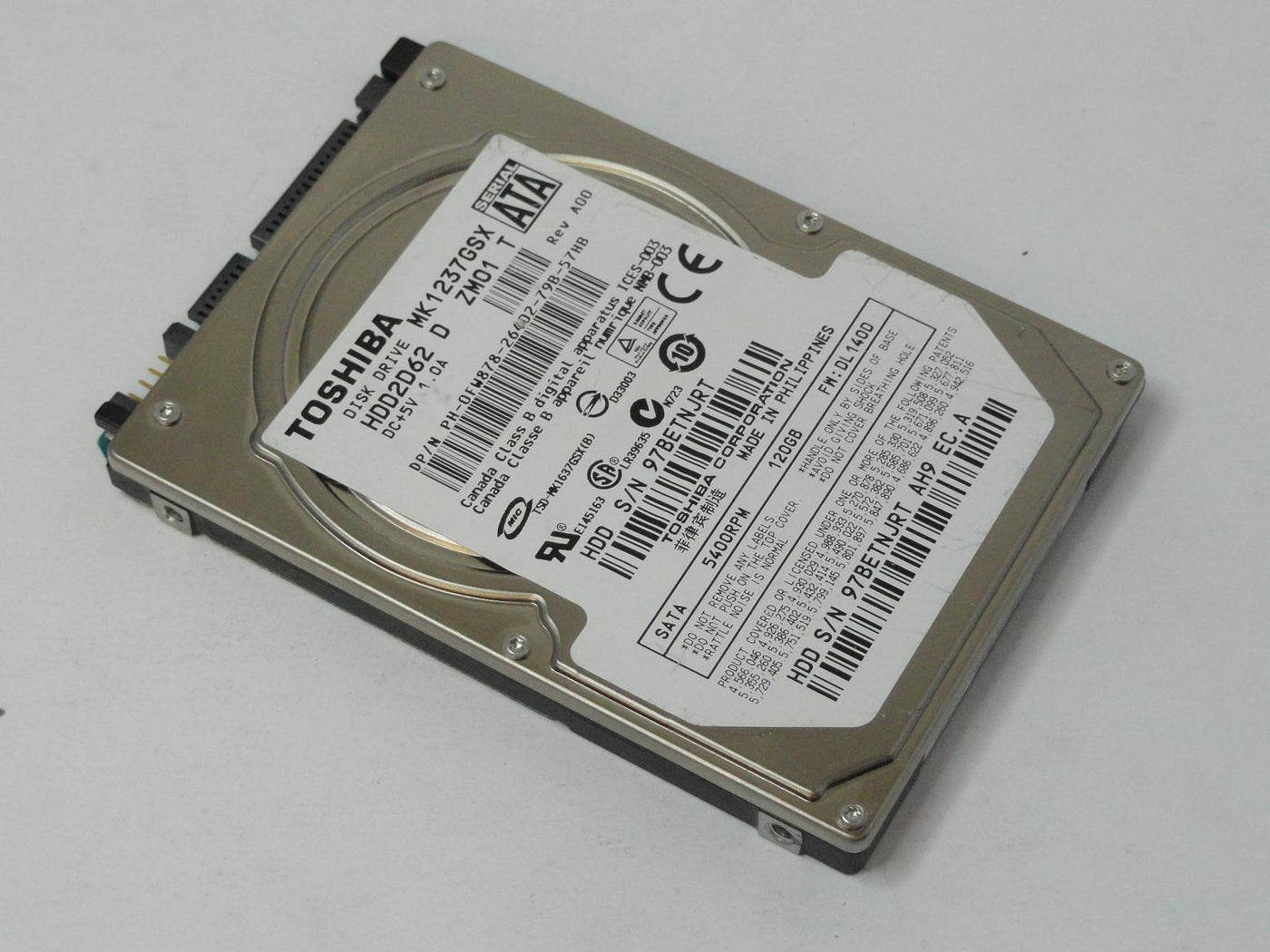 MK1237GSX - Toshiba Dell 120GB SATA 5400rpm 2.5in HDD - USED