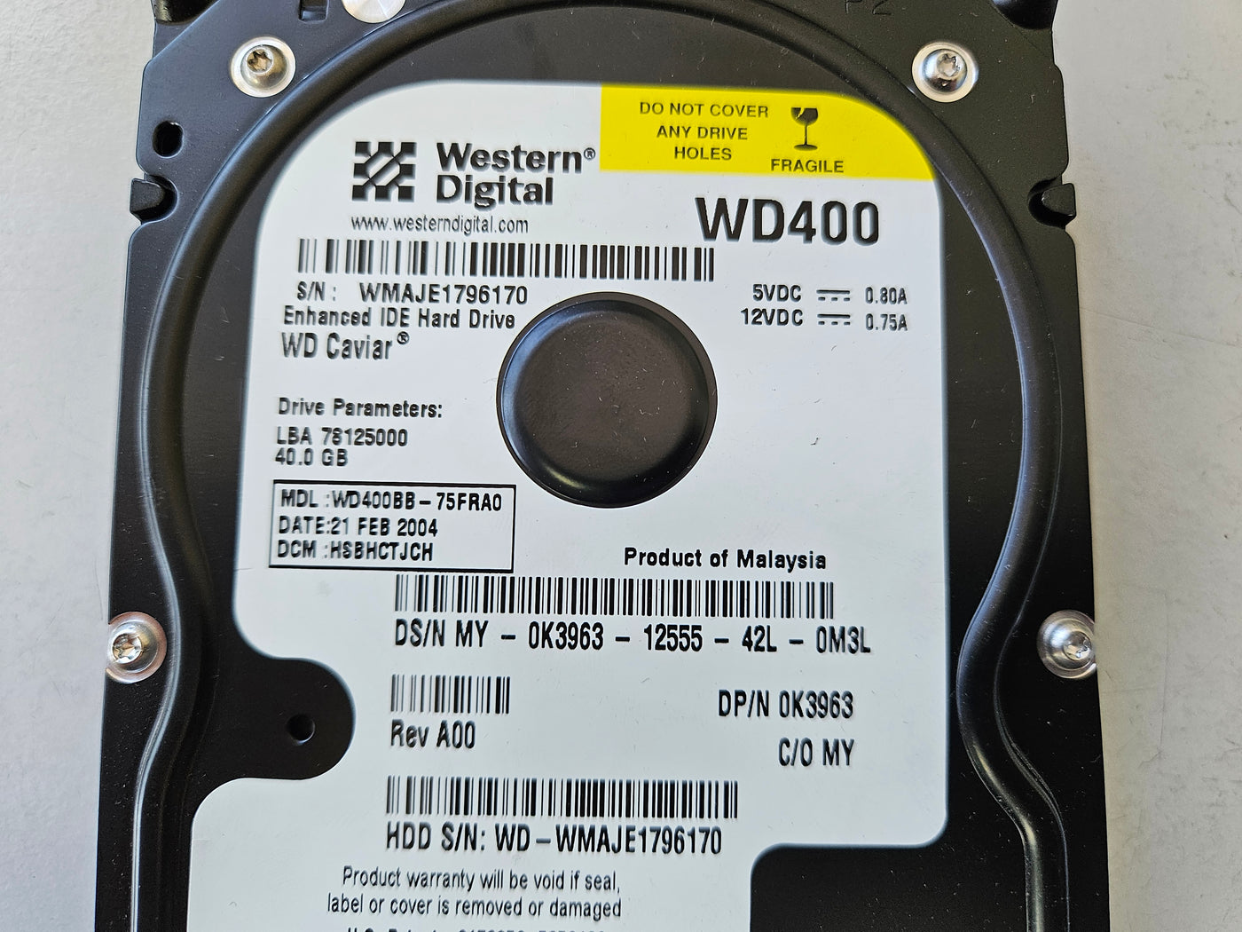 Western Digital Dell 40GB IDE 7200rpm 3.5in HDD ( WD400BB-75FRA0 0K3963 ) REF