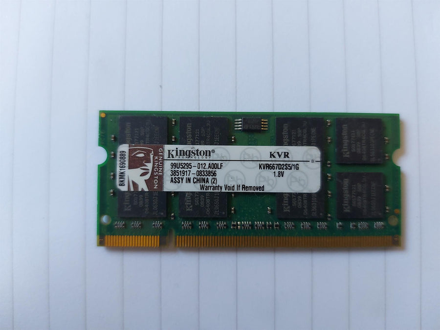 Kingston 1GB PC2-5300 DDR2-667MHz non-ECC Unbuffered CL5 200-Pin SoDimm Dual Rank Memory Module (KVR667D2S5/1G 99U5295-012)