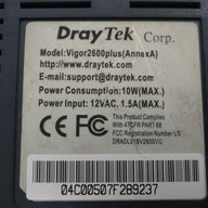 DrayTek Corp Vigor 2600 Plus Router  INPUT 12 V ,1.5 AMP ( Vigor2600plus  DrayTek USED )
