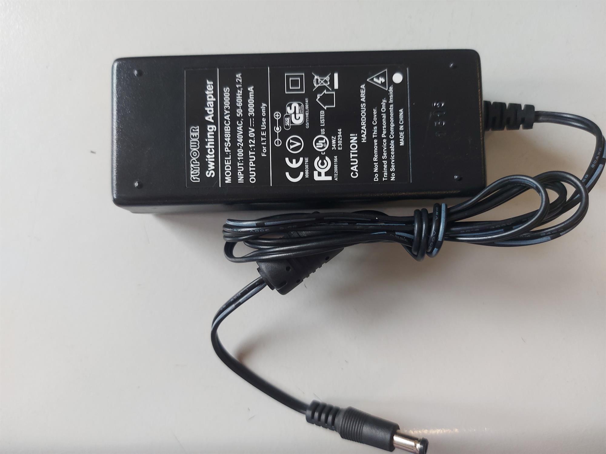 Flypower 12.0V 3000mA AC-DC Switching power adapter (PS48IBCAY3000S)