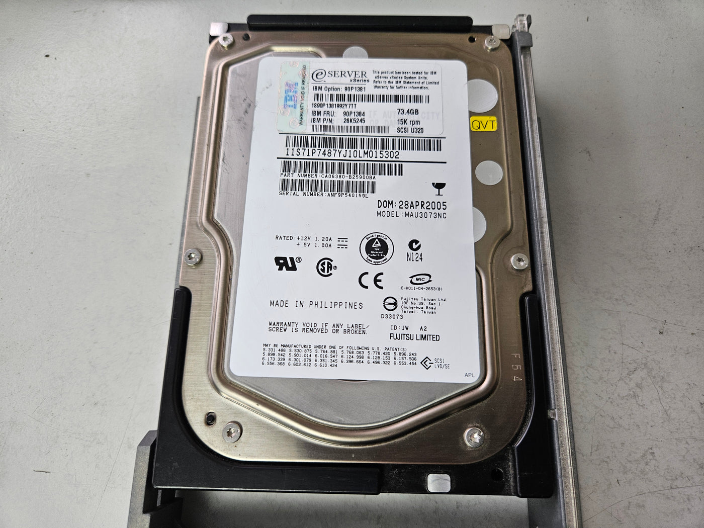 IBM Fujitsu 73.4GB 15K U320 SCSI 80Pin 3.5" HDD in Caddy ( CA06380-B25900BA MAU3073NC 26K5245 90P1384 90P1381 ) USED