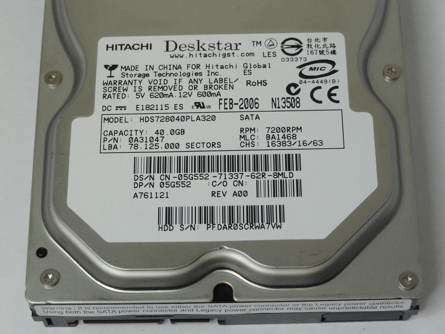 PR02485_0A31047_Hitachi Dell 40GB SATA 7200rpm 3.5in HDD - Image3