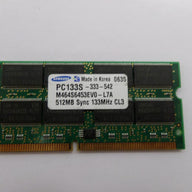 M464S6453EV0-L7A - Samsung 512MB PC133 133MHz non-ECC Unbuffered CL3 SoDimm Memory Module - USED
