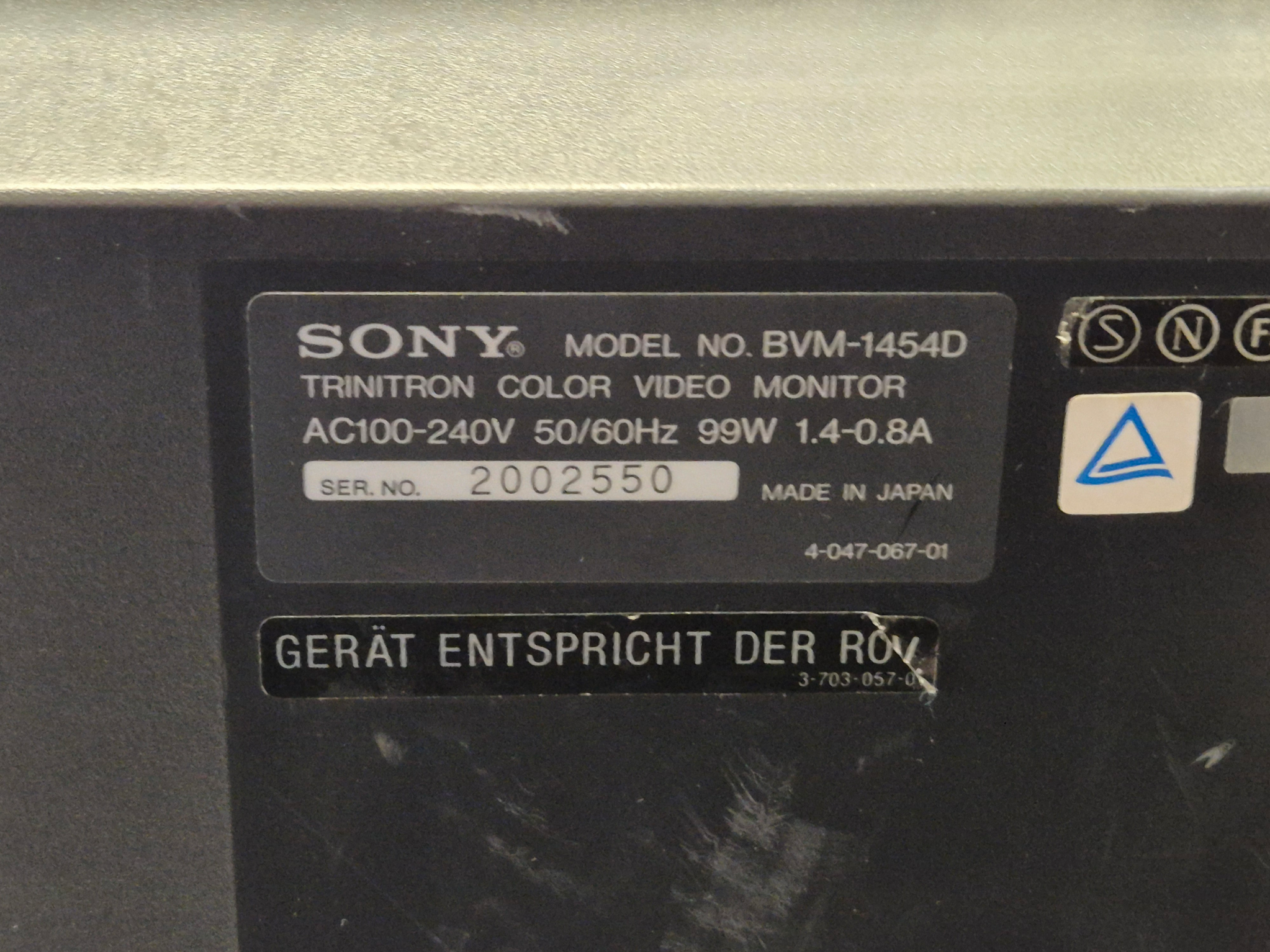 Sony BVM-1454D Trinitron Colour Video Monitor - NO Power SPR