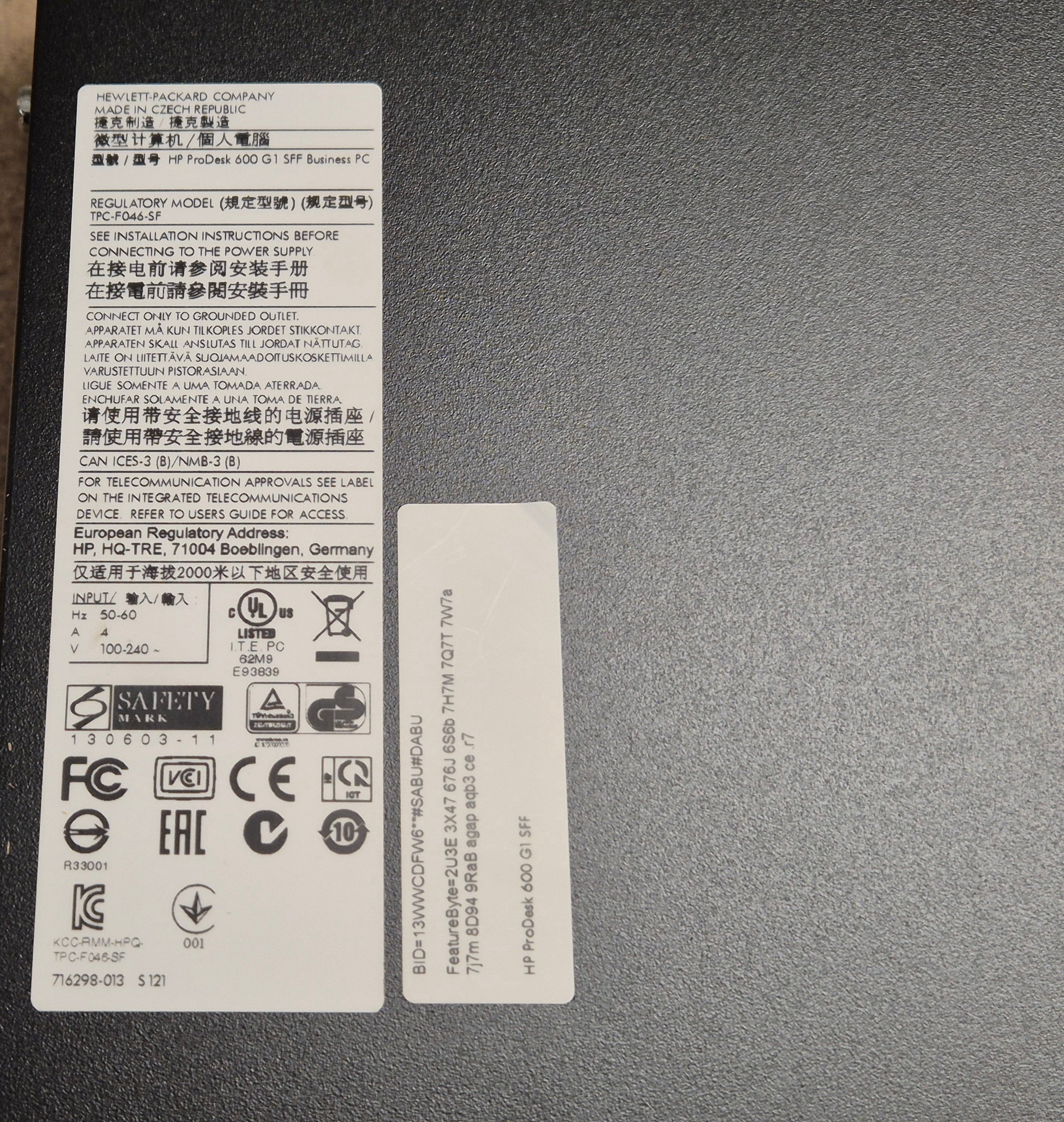 HP ProDesk 600 G1 SFF 500GB HDD DVD 4GB RAM i3-4130 3.4GHz NO OS w/ k.board ( E4256ET#ABU ) USED