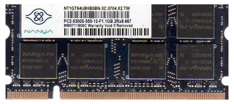 Nanya HP 1GB PC2-5300 DDR2-667MHz non-ECC Unbuffered CL5 200-Pin SoDimm ( NT1GT64U8HB0BN-3C 397831-007 ) REF