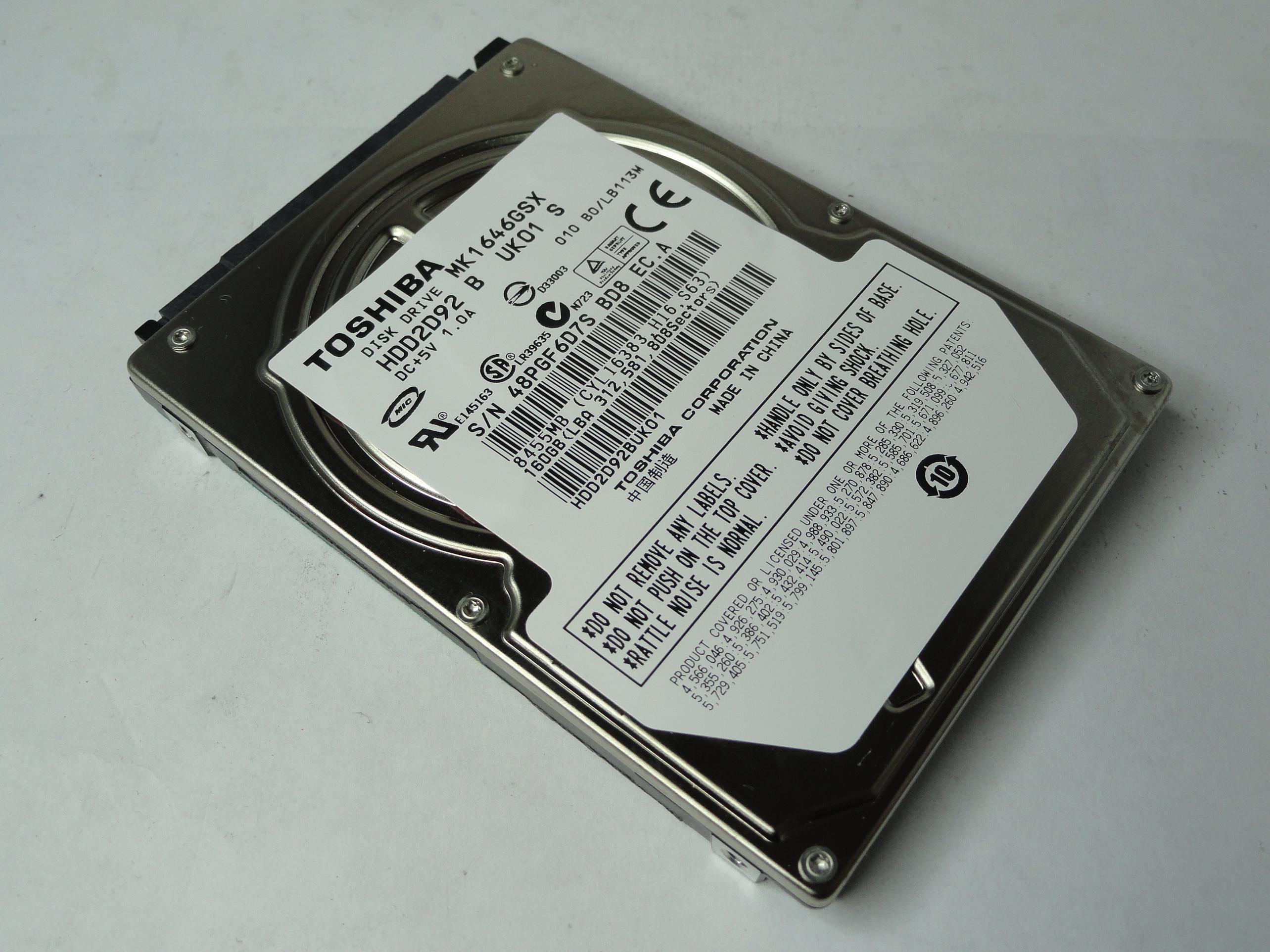 PR20460_HDD2D92_Toshiba 160Gb SATA 5400rpm 2.5in HDD - Image2
