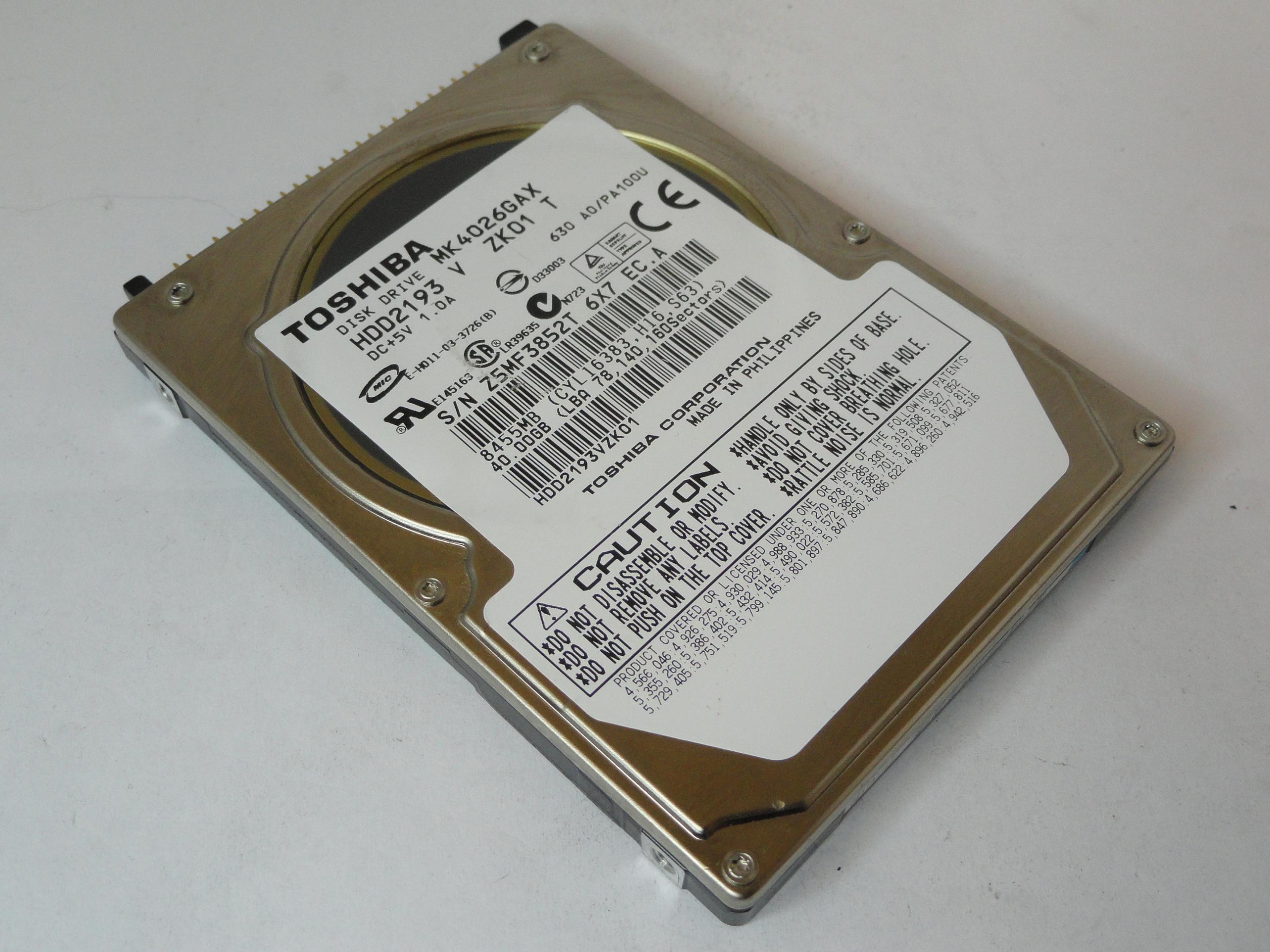 PR21127_HDD2193_Toshiba 40Gb IDE 5400rpm 2.5in HDD - Image3