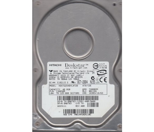 Hitachi Dell 40Gb IDE 7200rpm 3.5in HDD ( 13G0500 HDS722540VLAT20 0N0783 ) USED
