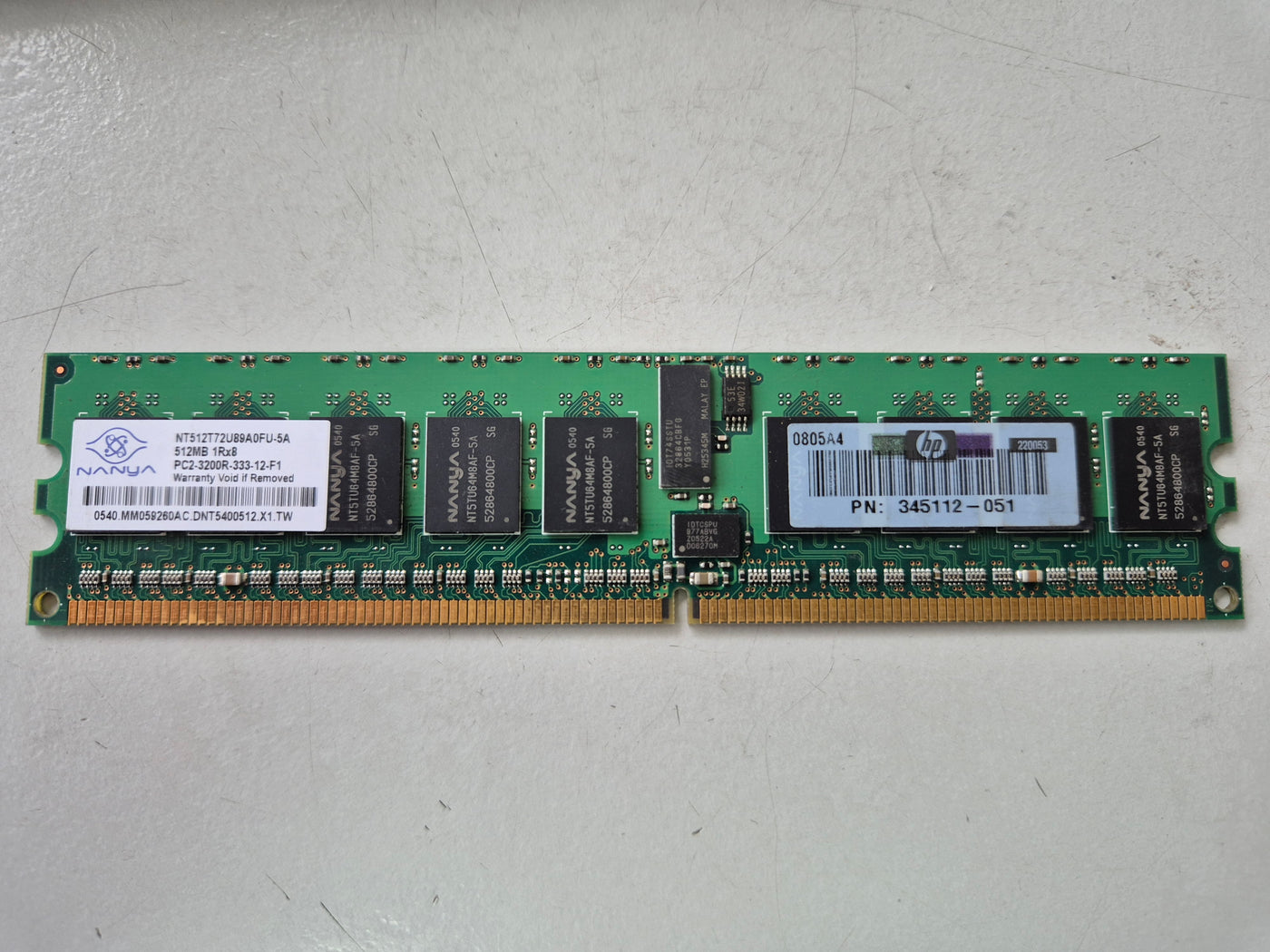 Nanya HP 512MB DDR2-400MHz PC2-3200 ECC Reg 240-Pin SDRAM DIMM ( NT512T72U89A0FU-5A 345112-051 ) REF