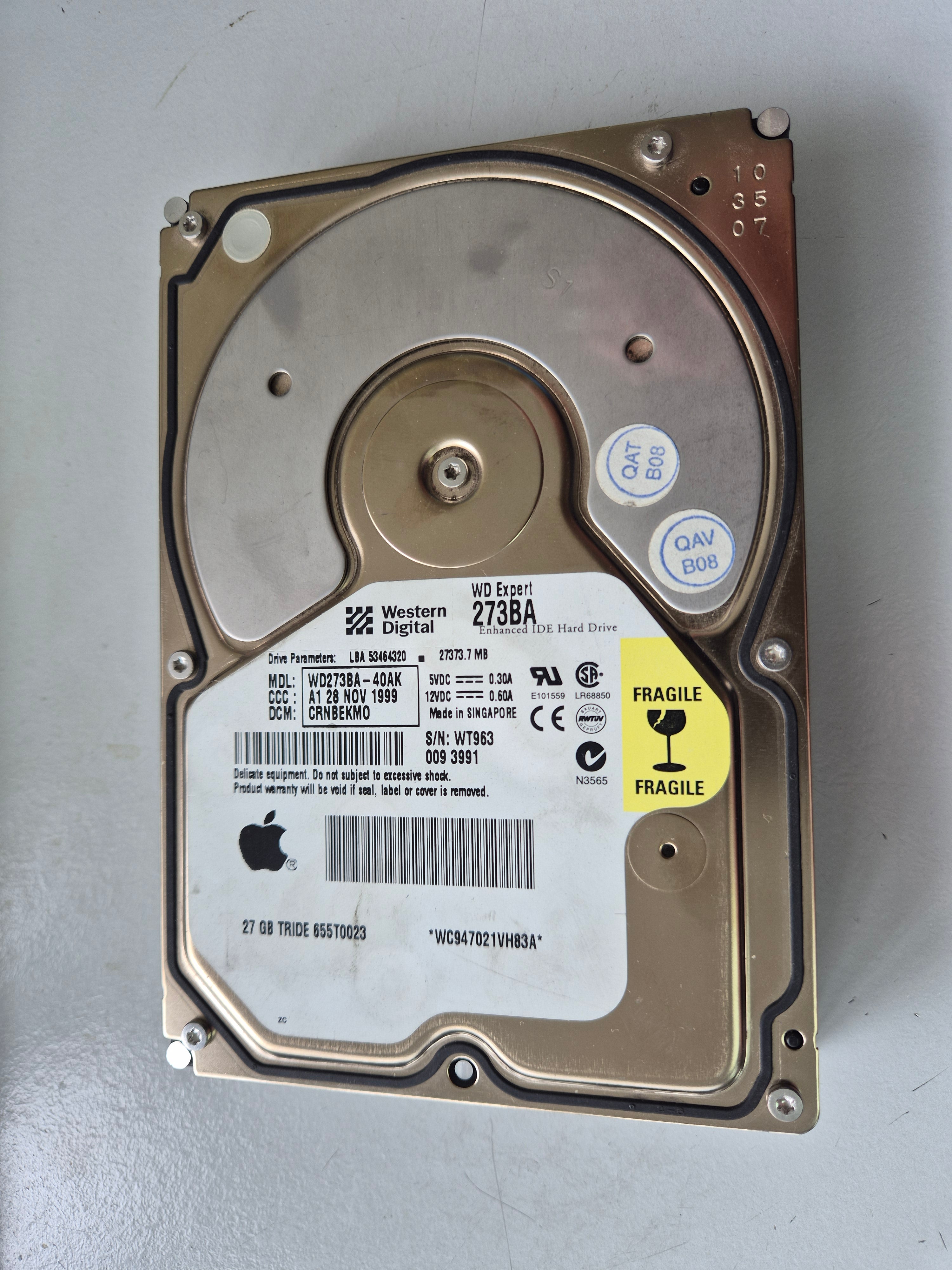 Western Digital Apple 27GB 7200RPM IDE 3.5in HDD ( WD273BA-40AK 655T0023 ) USED