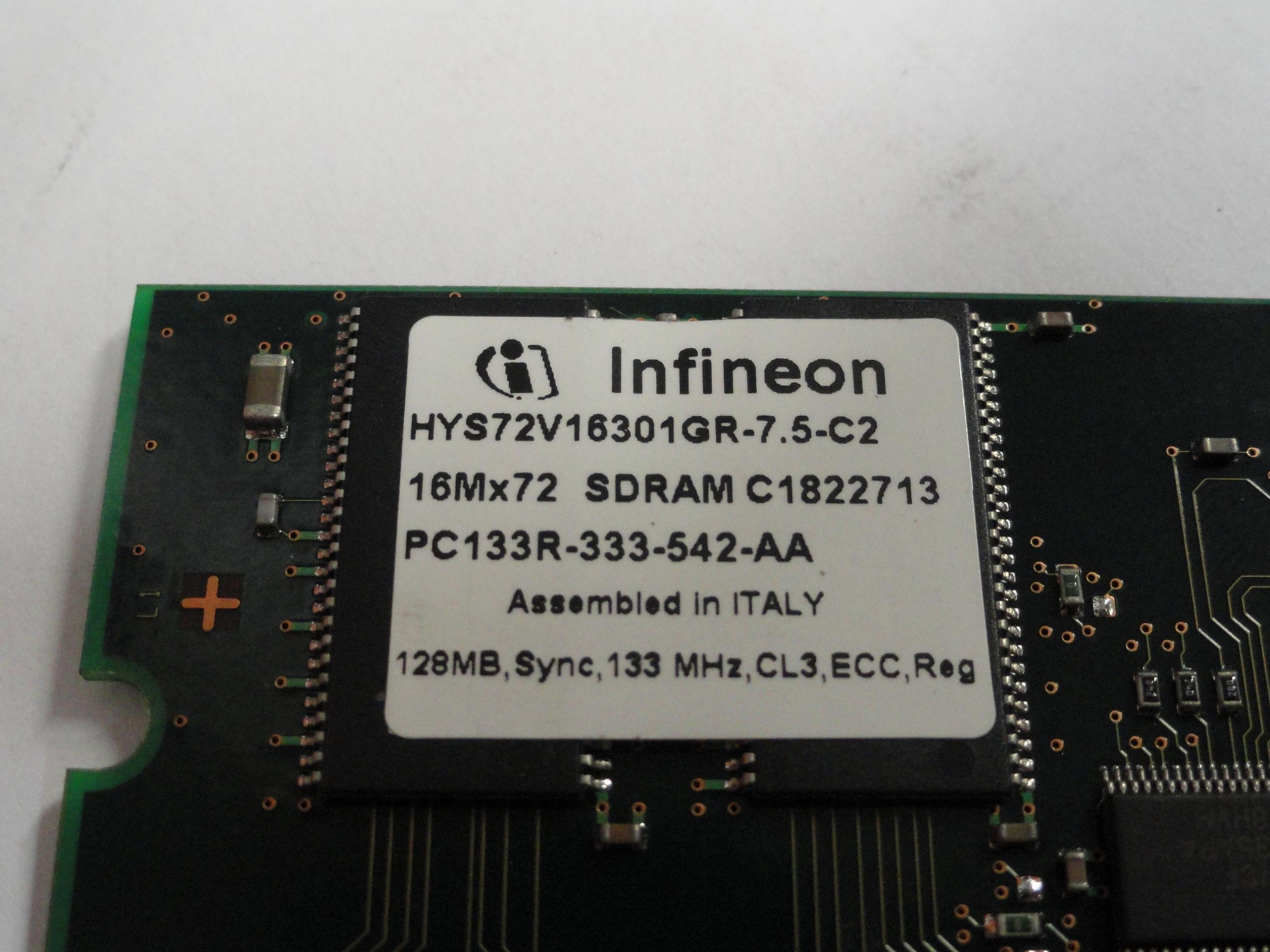 Infineon Compaq 128MB PC133 133MHz CL3 ECC Reg 168-Pin DIMM ( HYS72V16301GR-7.5-C2 127007-031 ) REF