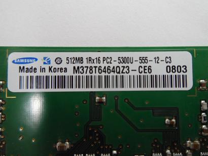 Samsung 512MB PC2-5300 DDR2-667MHz 240-Pin DIMM ( M378T6464QZ3-CE6 ) REF