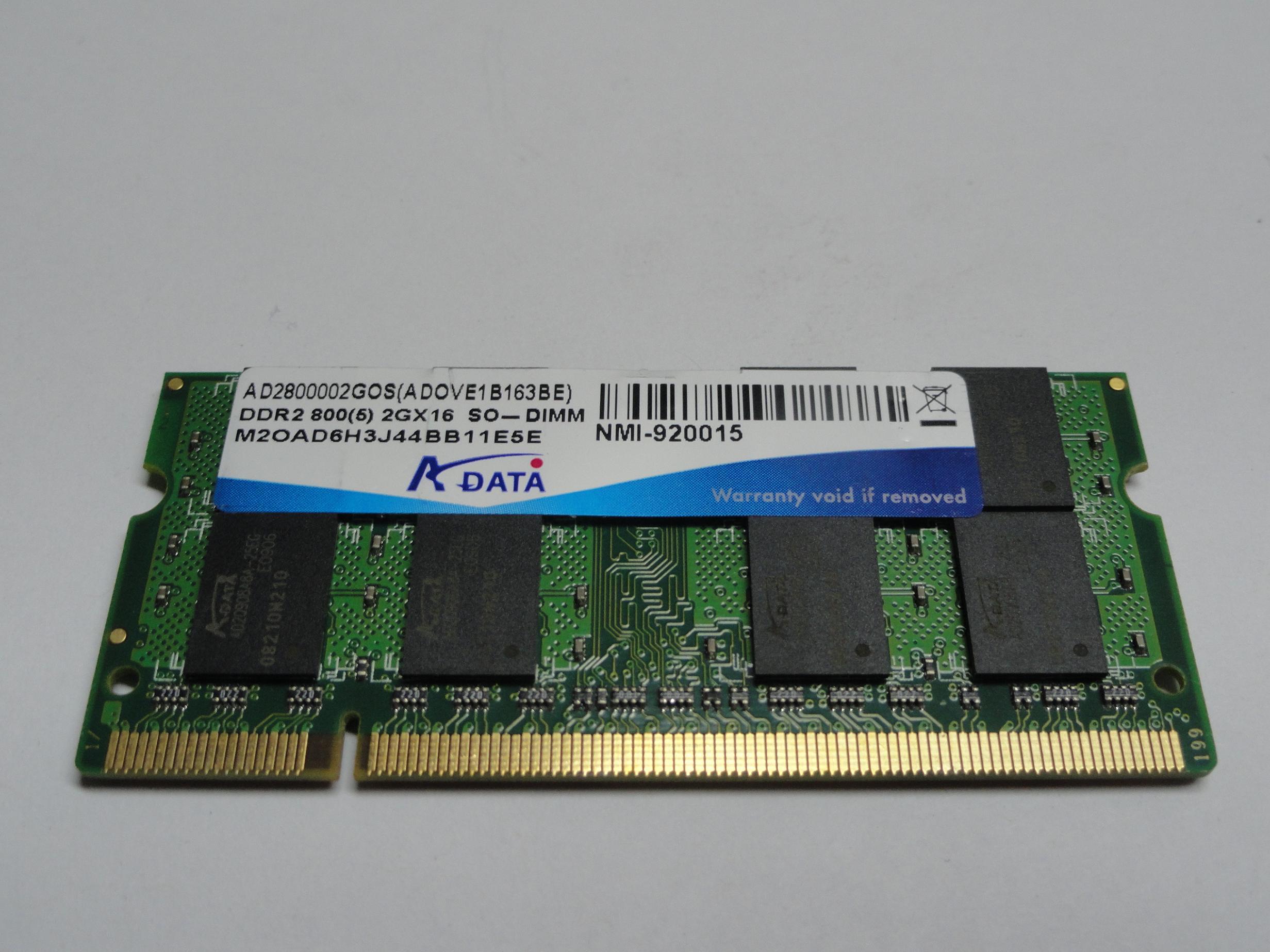 AD2800002GOS - A-Data 2Gb 200 Pin PC2-6400 CL6 DDR2-800 16c 128x8 2Rx8 1.8V SODIMM - Refurbished