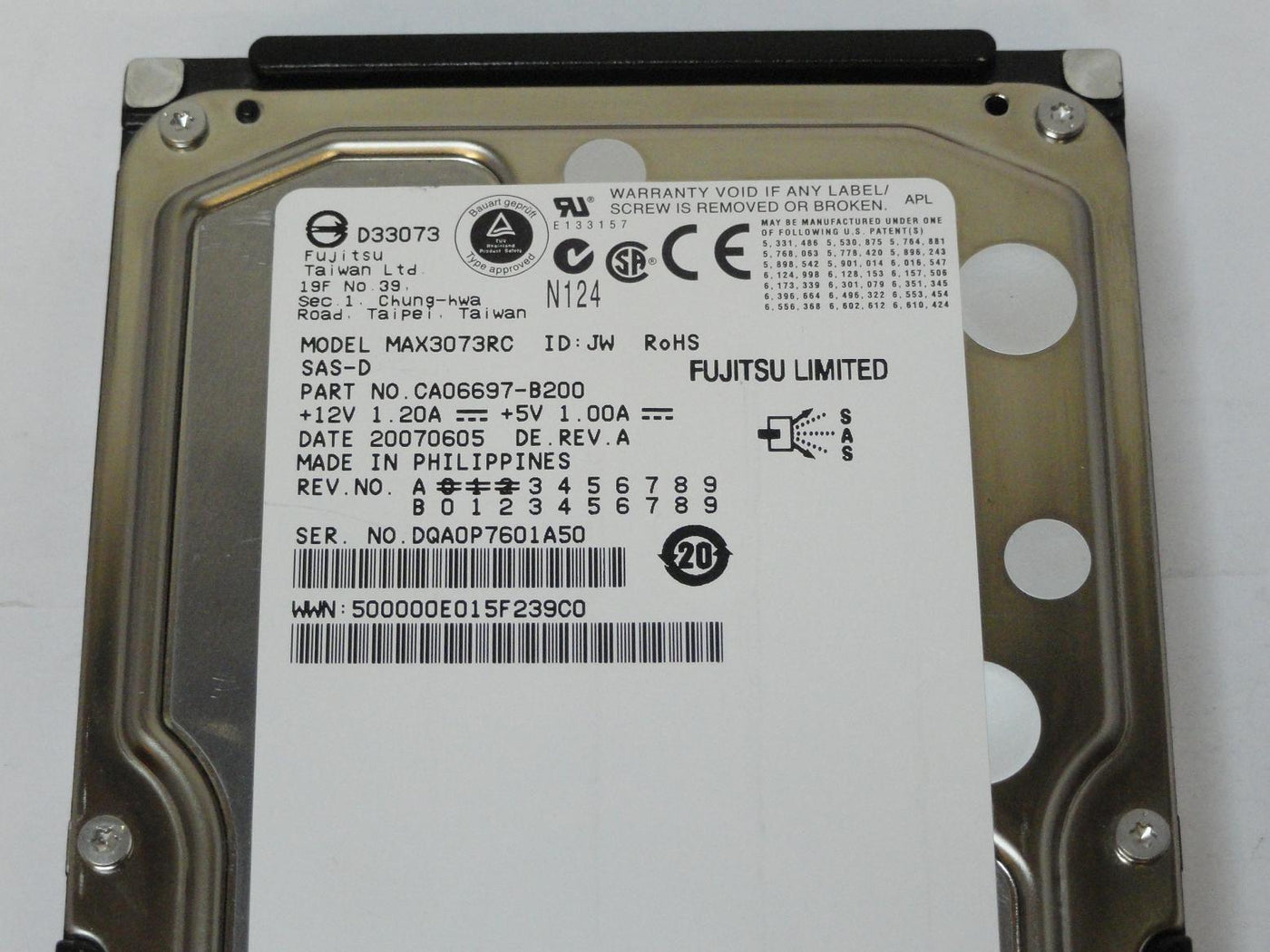 Fujitsu 73GB SAS 15Krpm 3.5in HDD ( CA06697-B200 MAX3073RC ) REF
