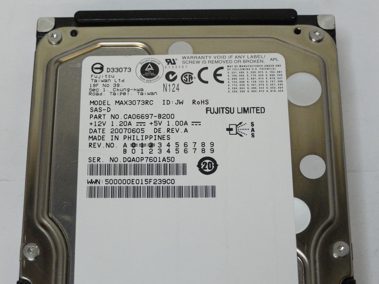 Fujitsu 73GB SAS 15Krpm 3.5in HDD ( CA06697-B200 MAX3073RC ) REF