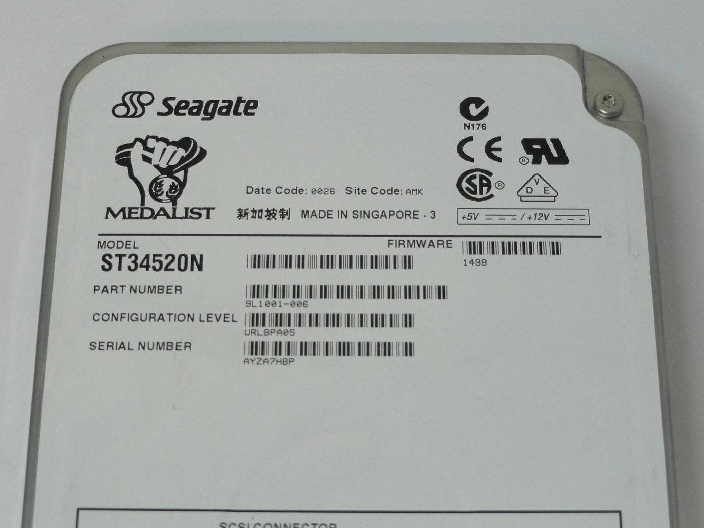 Seagate 4.5GB SCSI 50 Pin 7200rpm 3.5in HDD ( 9L1001-006 ST34520N ) USED