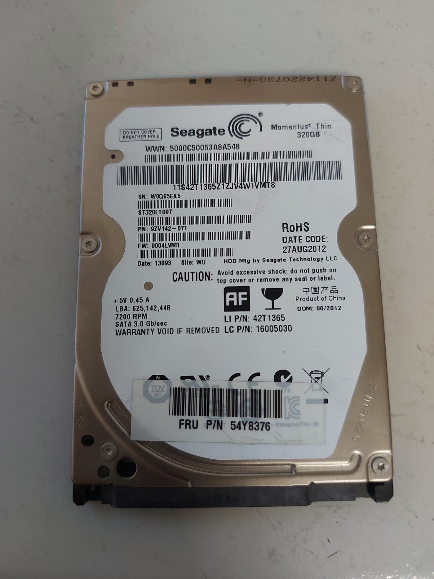 Seagate Lenovo ST320LT007 Momentus Thin 320GB 7200RPM SATA 3Gbps 16MB Cache 2.5-inch Internal Hard Drive (9ZV142-071 54Y8376 42T1365 16005030) USED