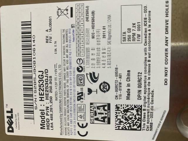 Samsung Dell 250GB 7200RPM SATA 3.5" HDD ( HE253GJ 0GRCT2 ) REF