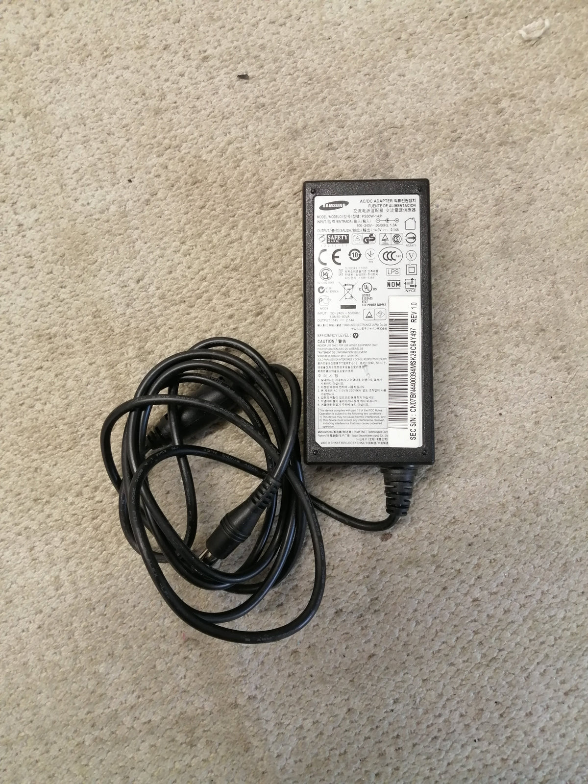 SAMSUNG MONITOR ADAPTOR IN 240V 1A OUT 14V2.14A ( PS30W-14J1 USED )