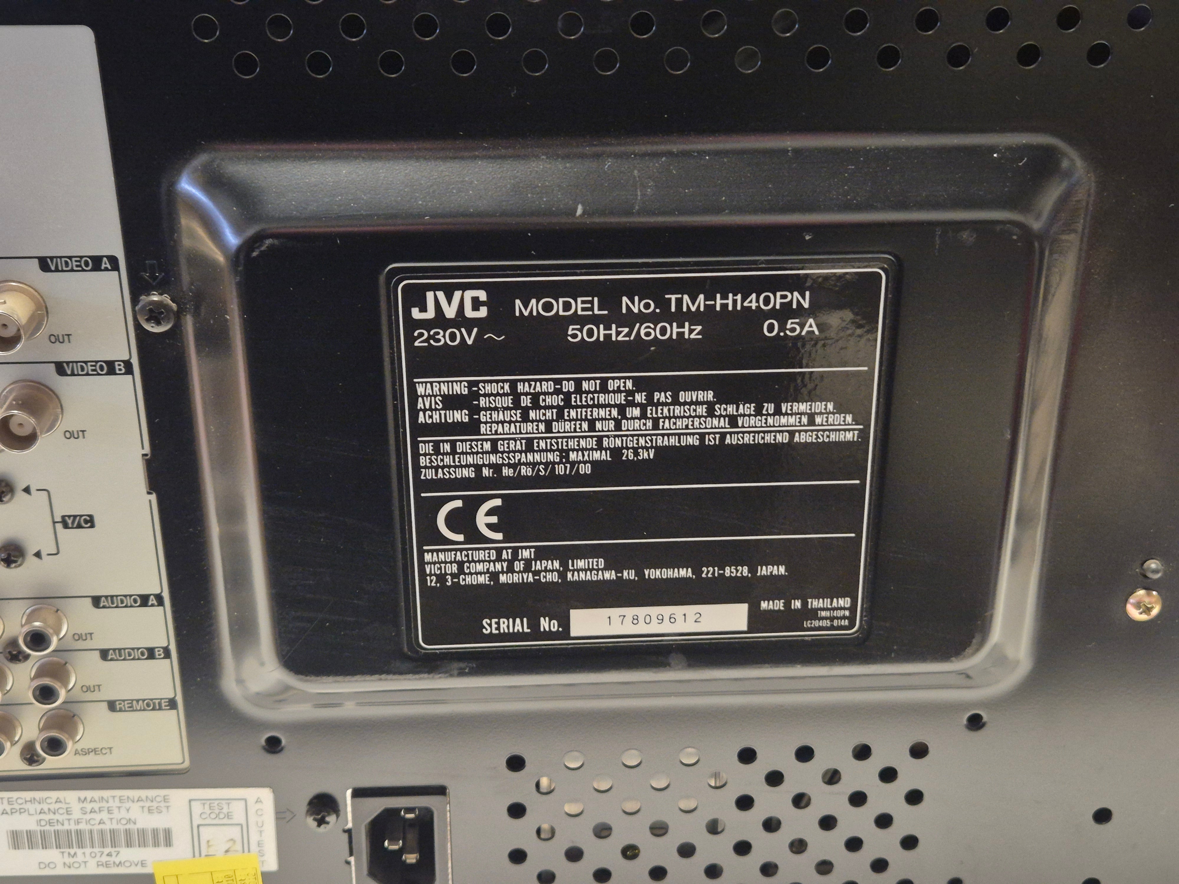 JVC TM-H140PN Colour Video Monitor - Broken Plastics Power on and menu display only tests complete SPR