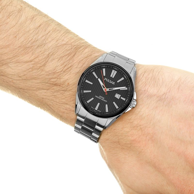 Pulsar Regular Quartz Black Dial Silver Stainless Steel Men’s Watch ( PS9605X1 ) NEW