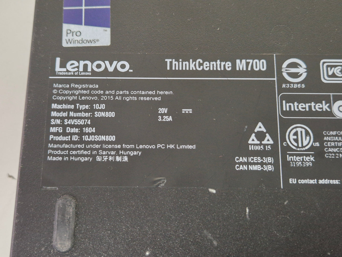 Lenovo ThinkCentre M700 240GB SSD 8GB RAM i5-6500T 2.5GHz NO OS ( 10J0-S0N800 ) USED
