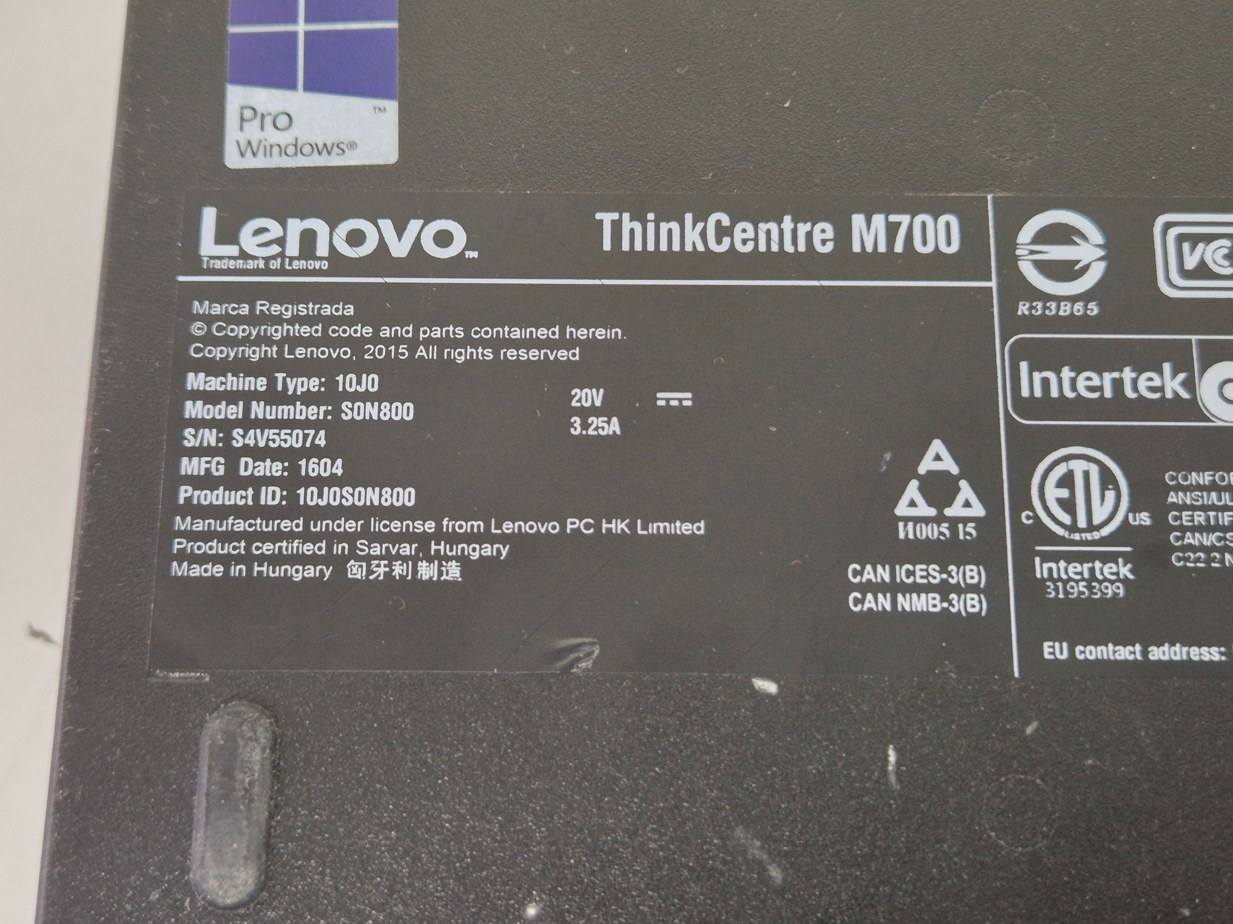 Lenovo ThinkCentre M700 240GB SSD 8GB RAM i5-6500T 2.5GHz NO OS ( 10J0-S0N800 ) USED