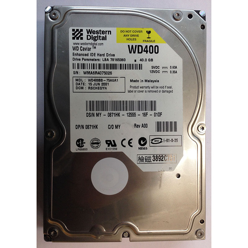 Western Digital Dell 40GB IDE 7200rpm 3.5in HDD ( WD400BB-75AUA1 871HK 0871HK ) REF