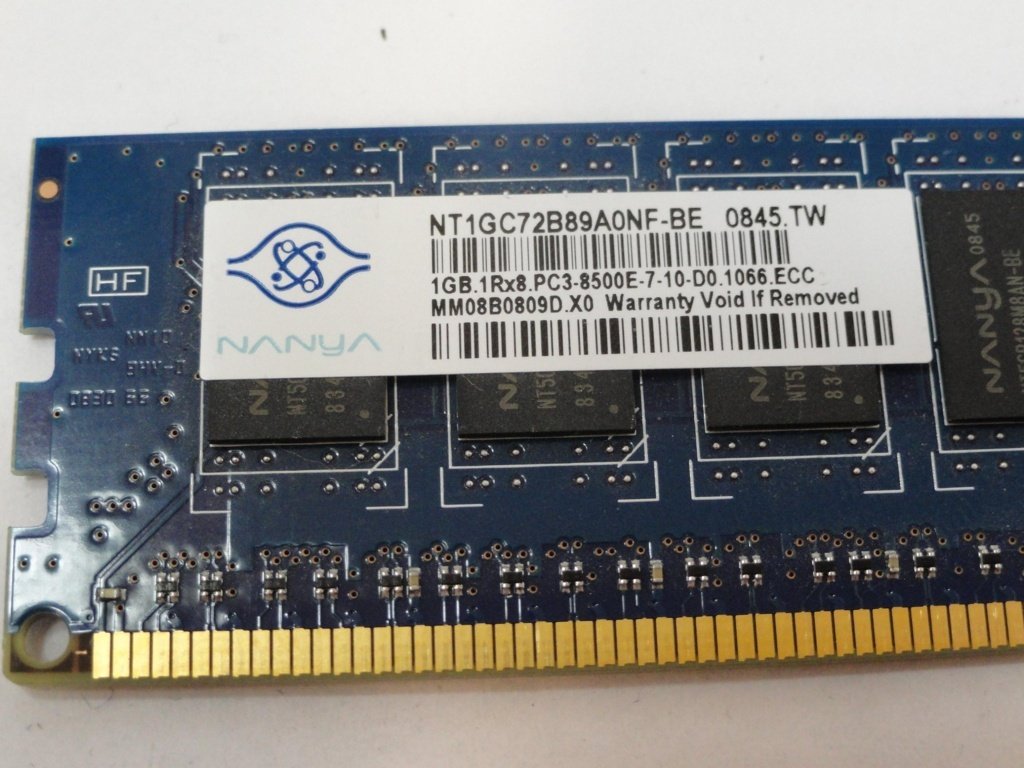 NT1GC72B89A0NF-BE - Nanya 1GB 240P PC3-8500 CL7 9c 128x8 DDR3-1066 ECC DIMM Memory Module - Refurbished