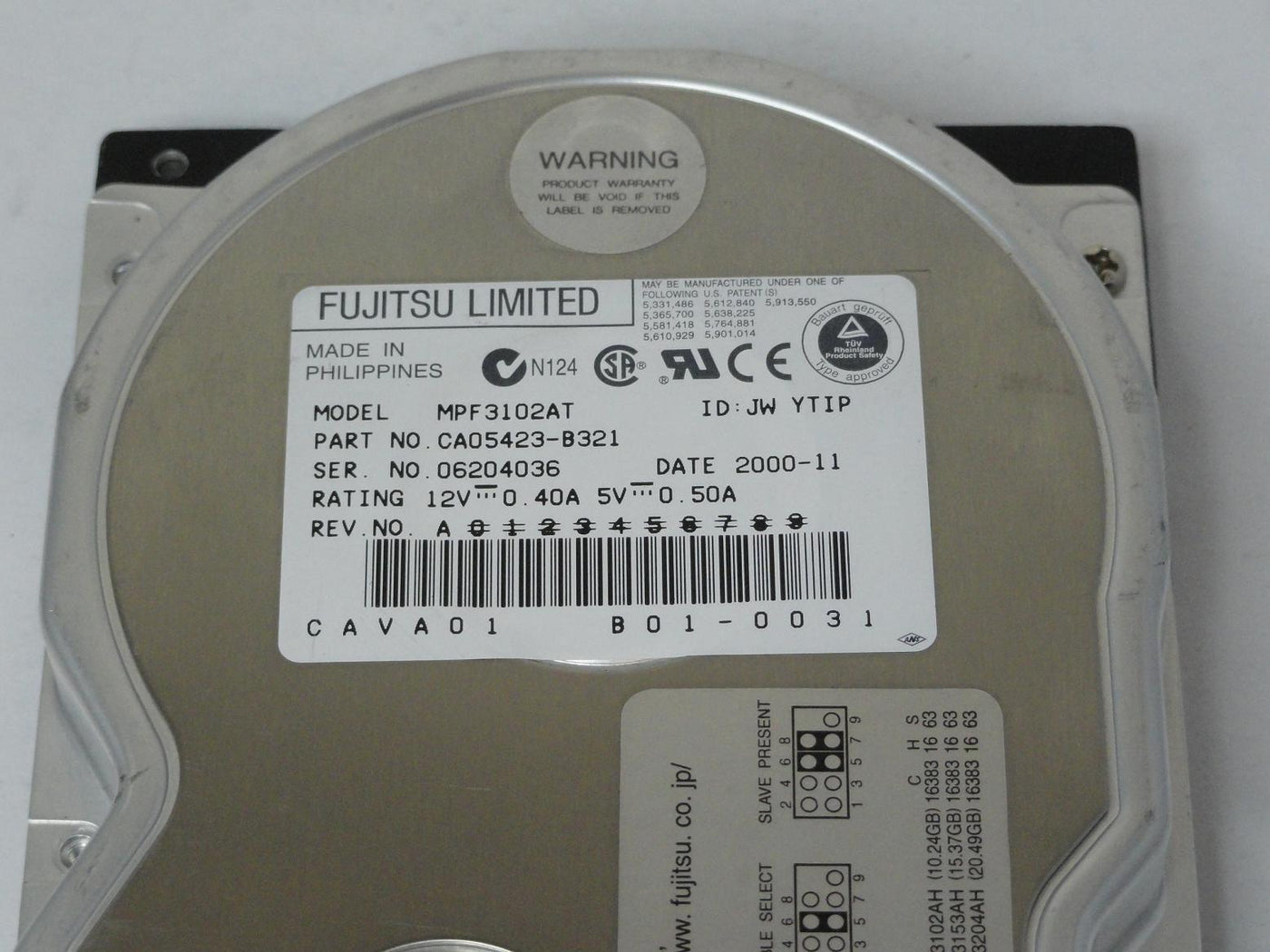 Fujitsu 10.2GB IDE 5400rpm 3.5in HDD ( CA05423-B321 MPF3102AT ) USED