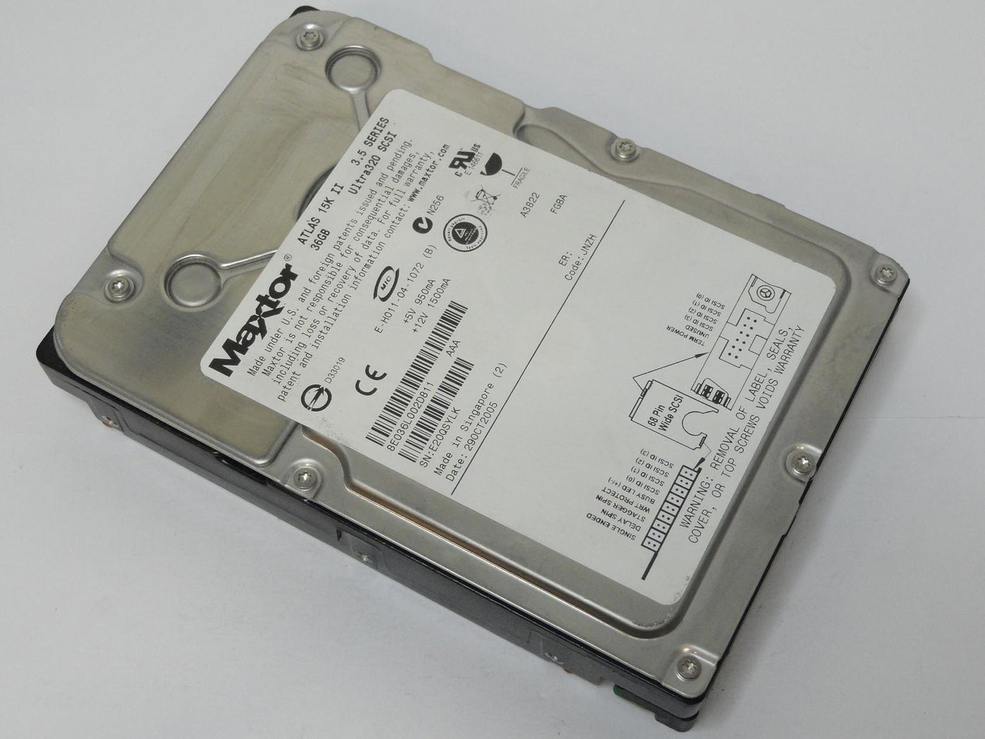 8E036L0 - Maxtor 36Gb SCSI 68Pin 15Krpm 3.5" HDD - Refurbished