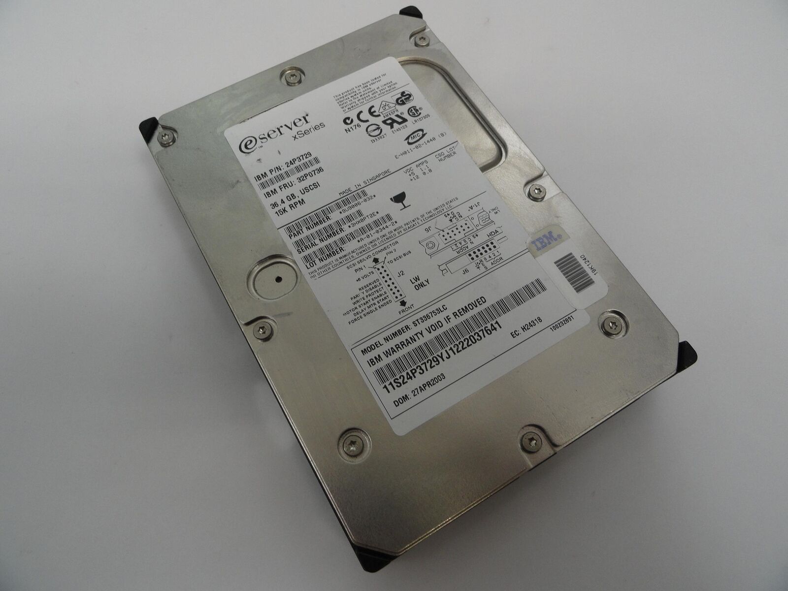 Seagate IBM 36.4GB SCSI 80Pin 15K 3.5" HDD ( ST336753LC 9U9006-032 24P3729 32P0736 ) REF